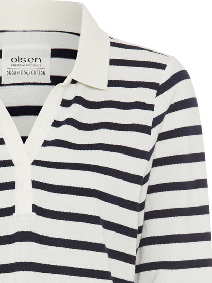 Olsen -Polo shirt with horizontal stripes - Navy and white