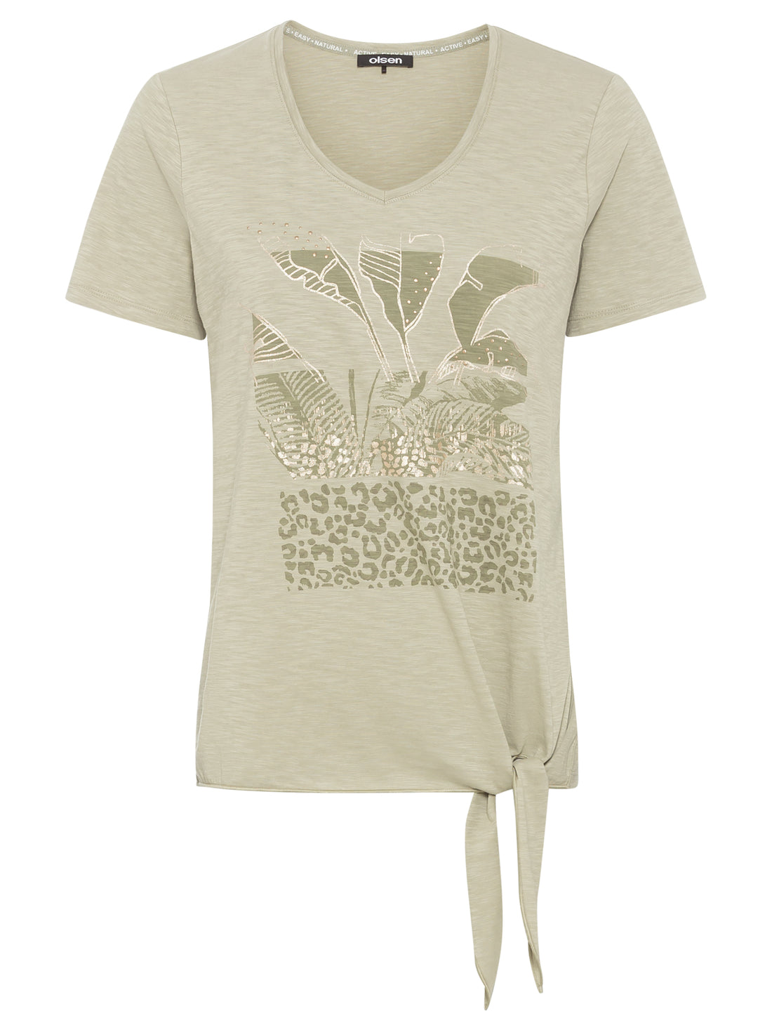 Olsen - Khaki Print Tie Top