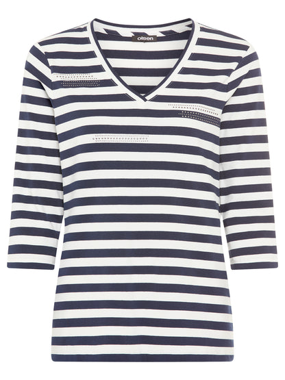 Olsen-Blue stripe 3/4 T-shirt