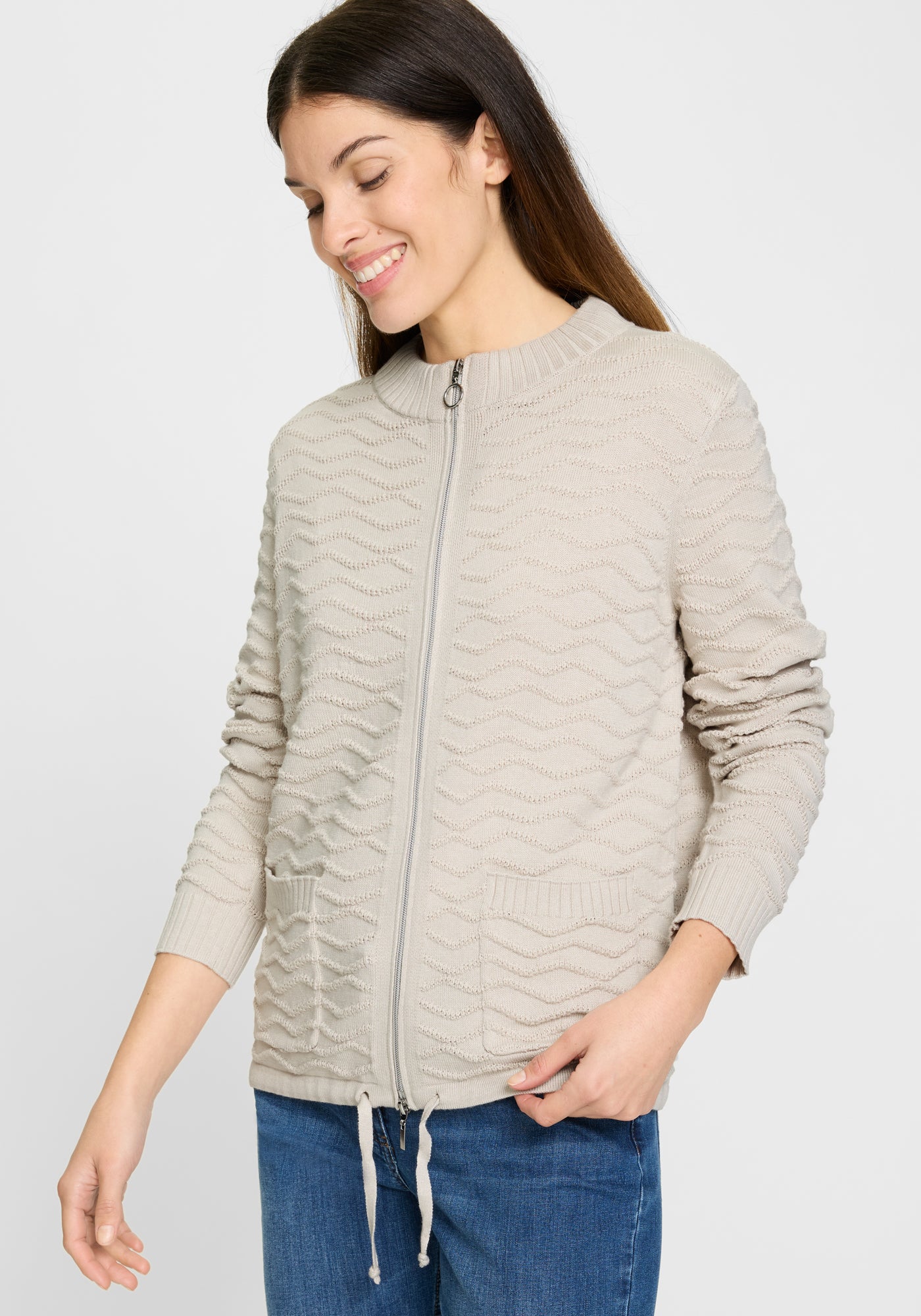 Olsen - Beige Zip Cardi