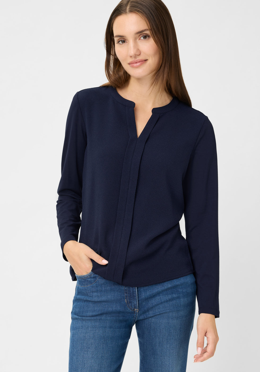 Olsen-V-Neck Navy Long Sleeve Top