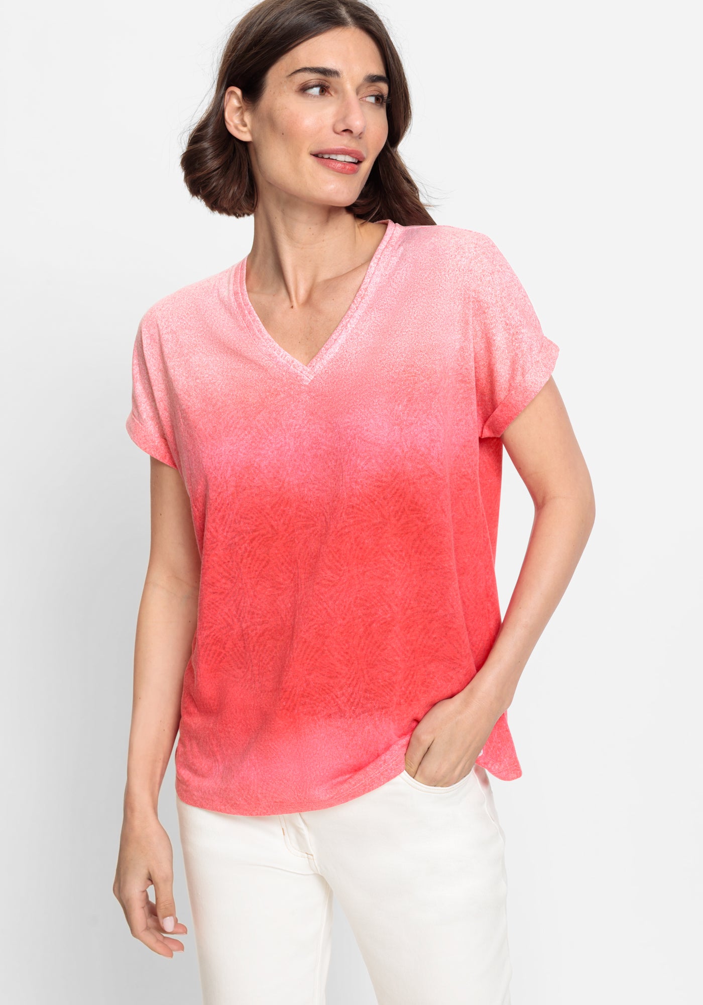 Olsen -Red Poppy Graduated Relaxed Tee