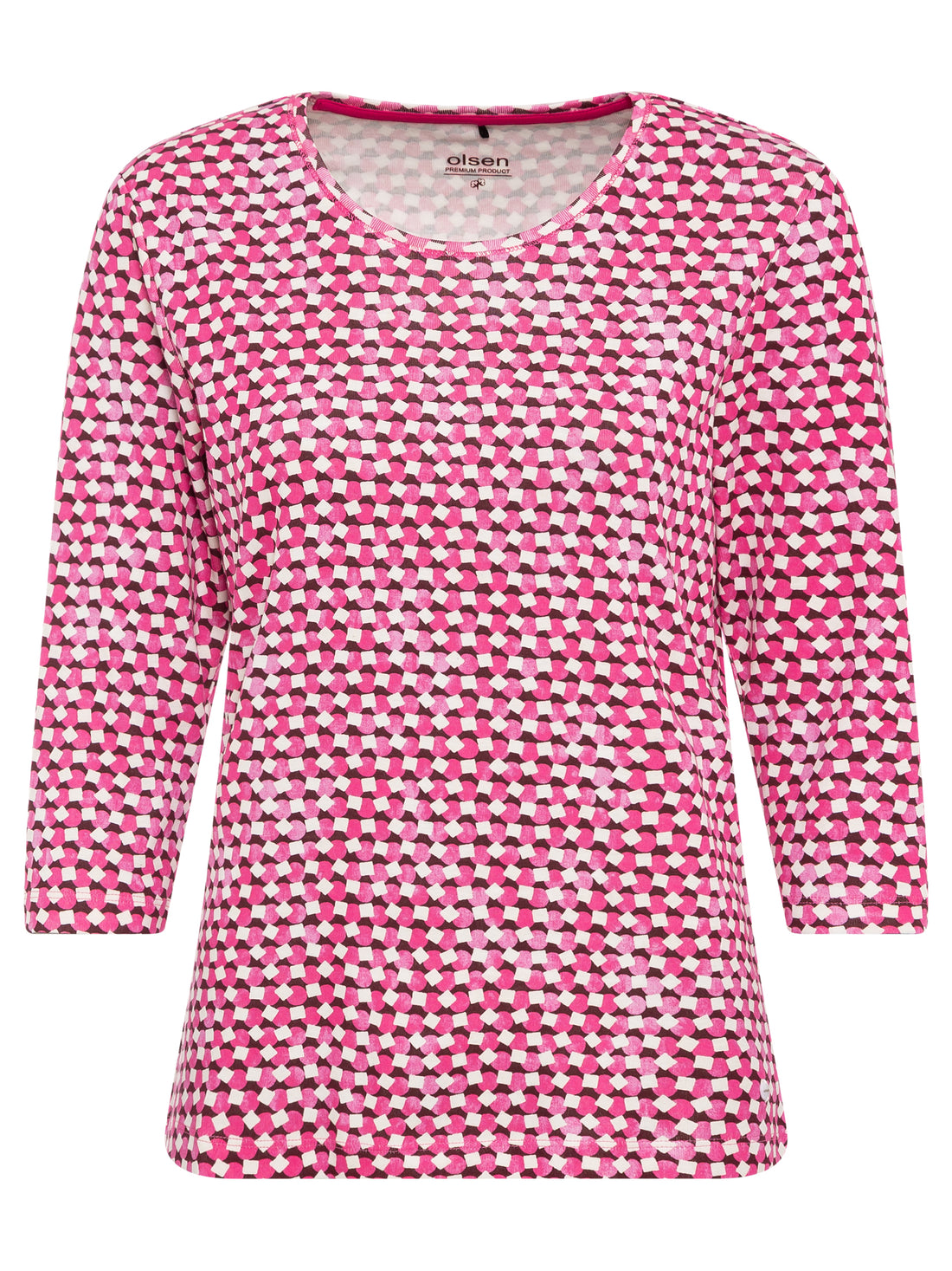 Olsen - Pink, Chocolate and White fun print 3/4 sleeve T-shirt