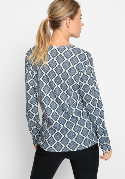 Olsen - Blue Diamond Print Long Sleeve Shirt