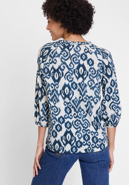 Olsen - Blue and Cream Print Blouse