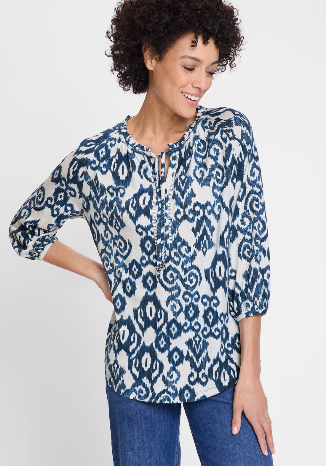 Olsen - Blue and Cream Print Blouse