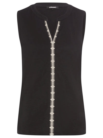 Olsen - Black Sleeveless Top with Trim