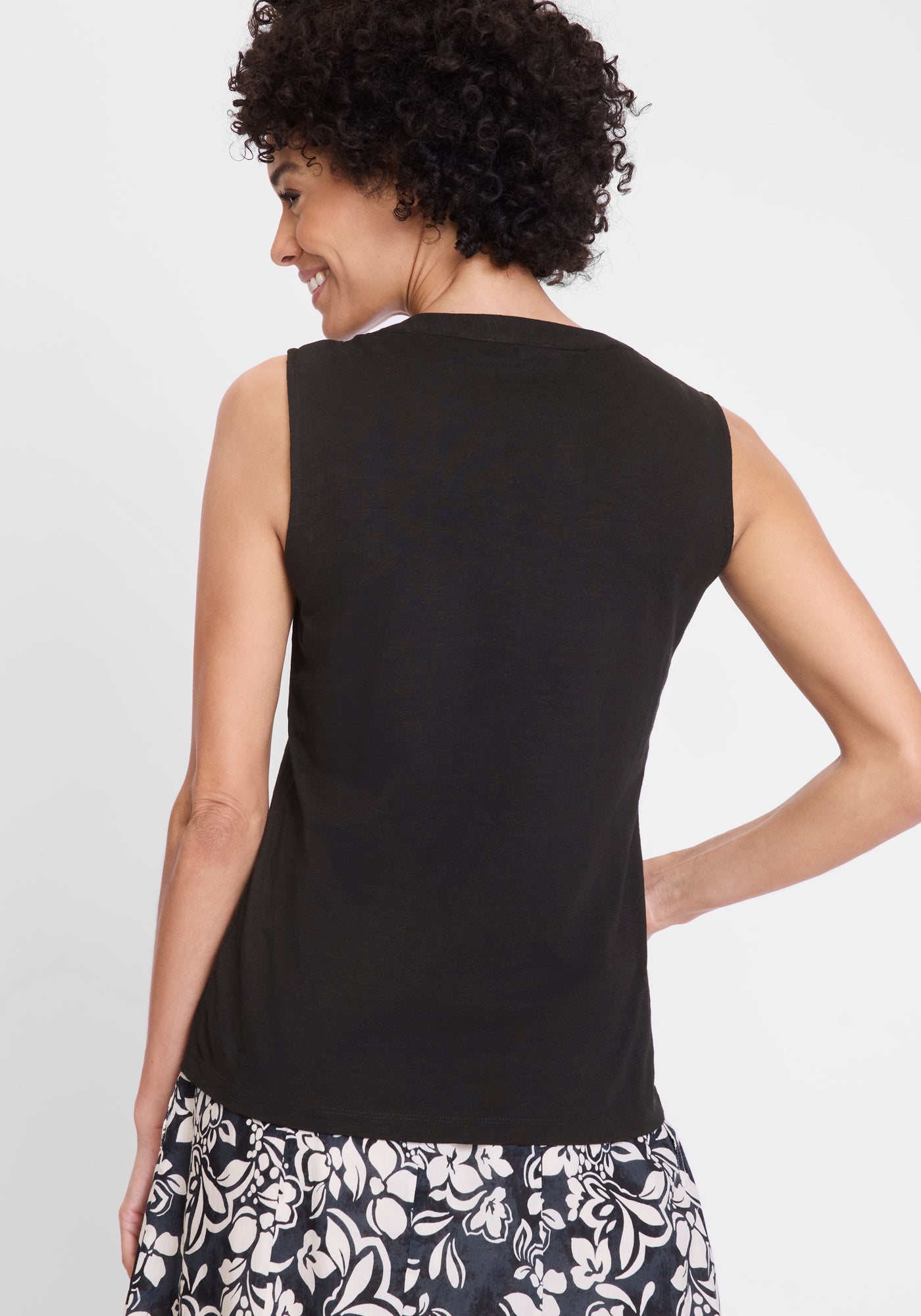 Olsen - Black Sleeveless Top with Trim