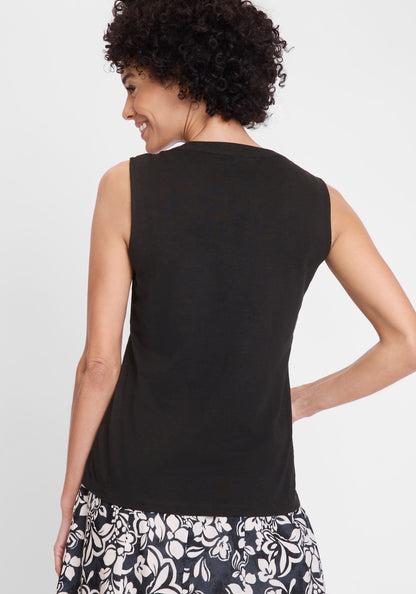 Olsen - Black Sleeveless Top with Trim