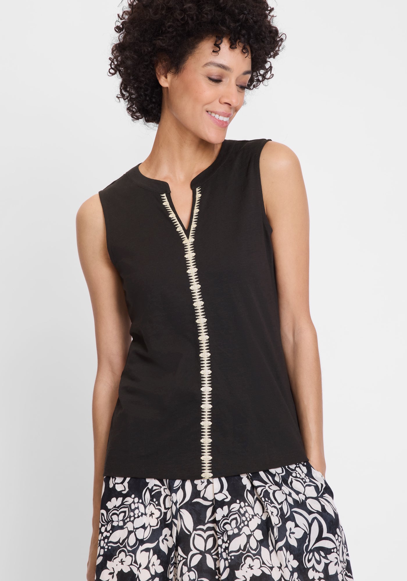 Olsen - Black Sleeveless Top with Trim
