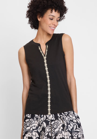 Olsen - Black Sleeveless Top with Trim