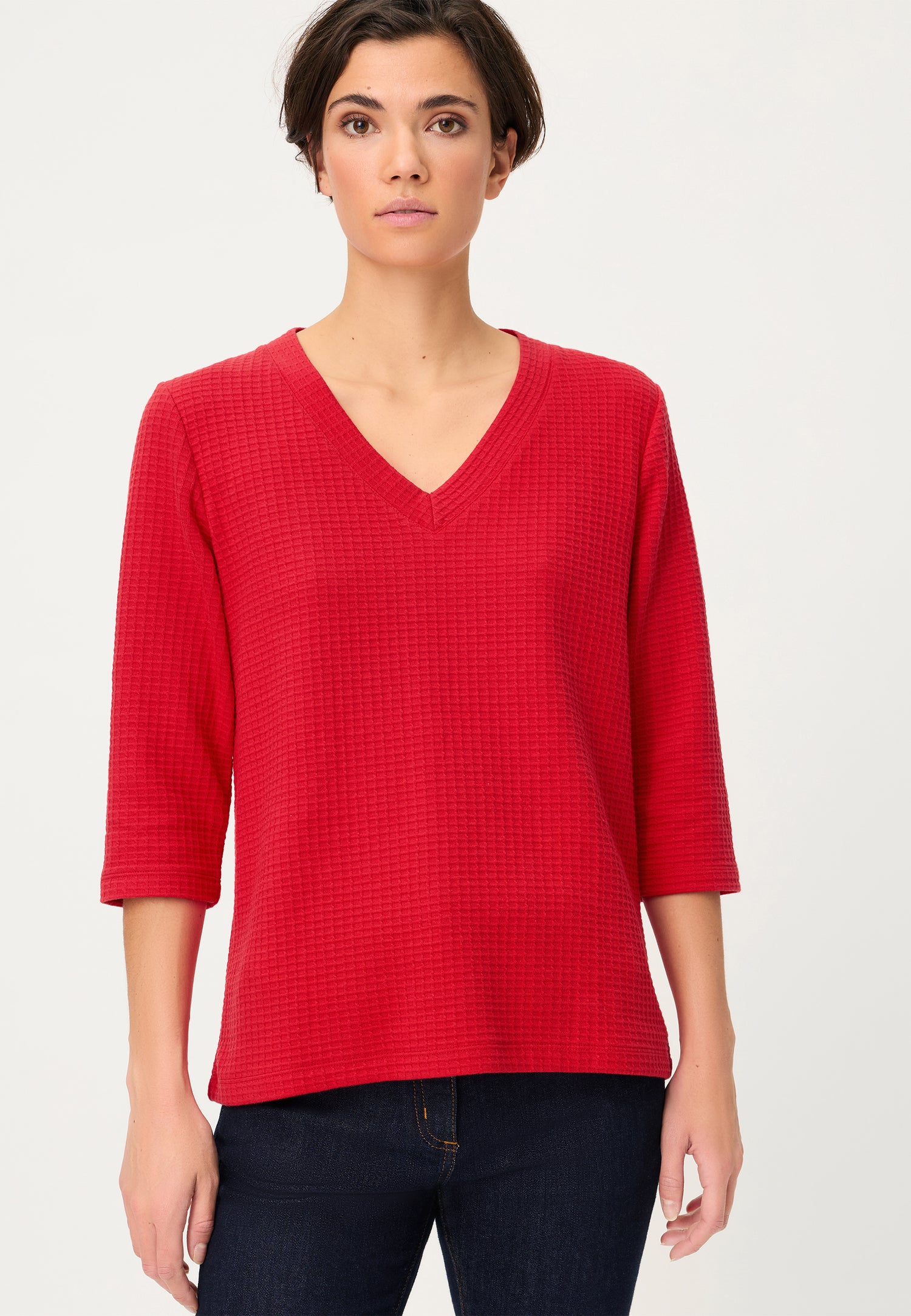 Olsen Red Textured 3/4 Sleeve Tee