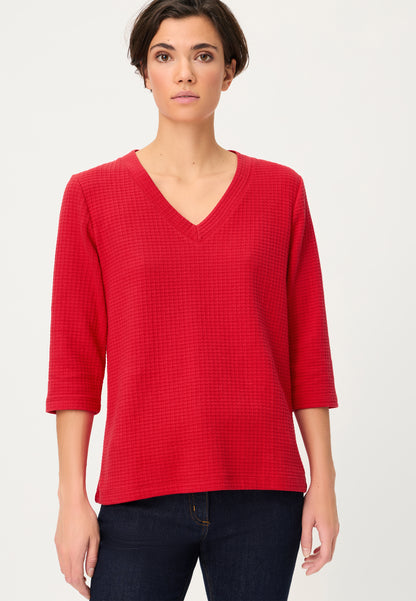 Olsen Red Textured 3/4 Sleeve Tee