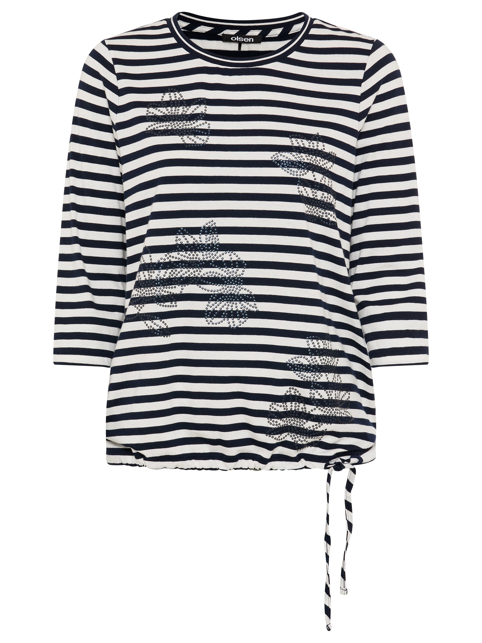 Olsen Sequin Embellished Flower Striped T-shirt