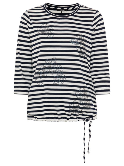 Olsen Sequin Embellished Flower Striped T-shirt