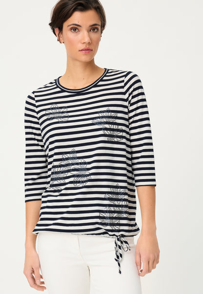 Olsen Sequin Embellished Flower Striped T-shirt