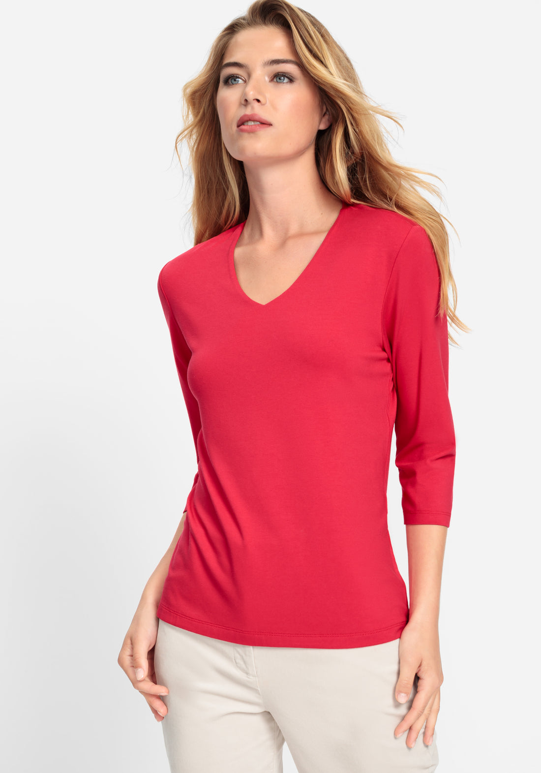 Olsen Red V Neck Top