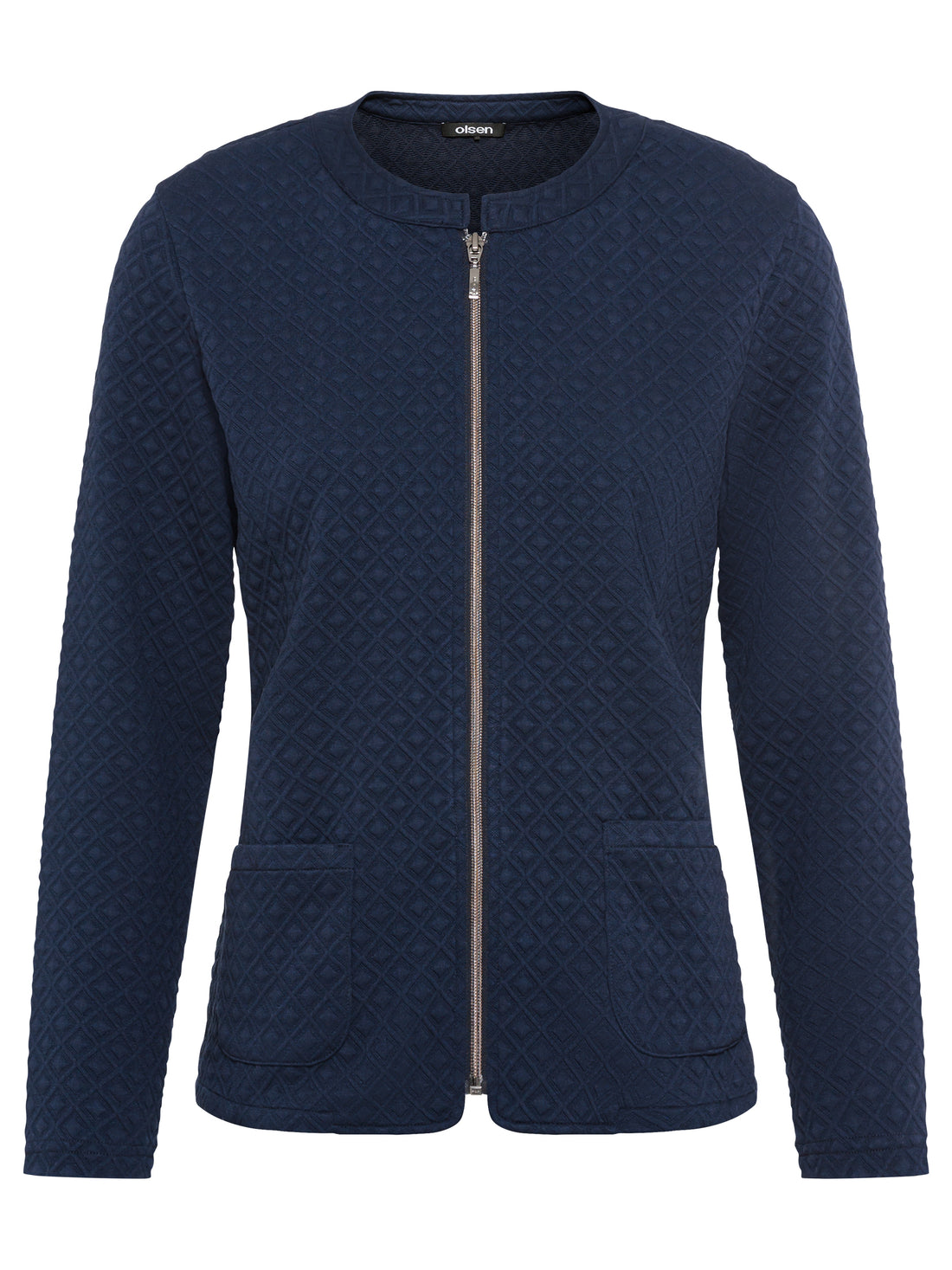 Olsen Navy Geo Zip Cardigan