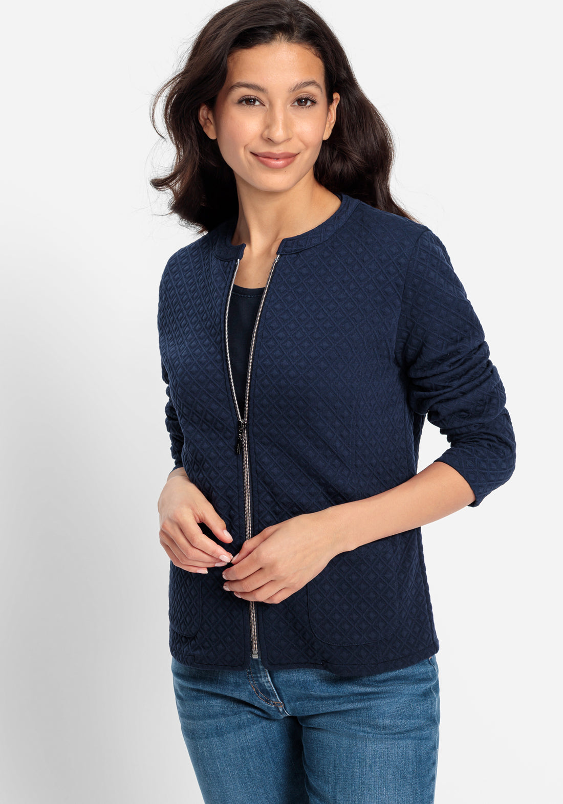 Olsen Navy Geo Zip Cardigan