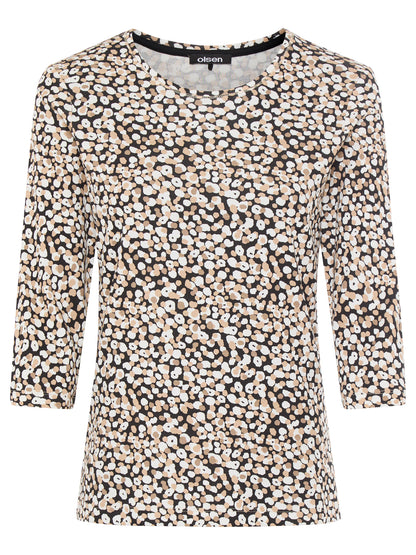 Olsen- 3/4 Black Print Top