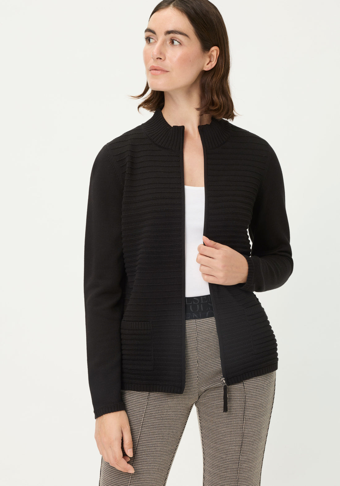Olsen - Black Zip Knit Cardi