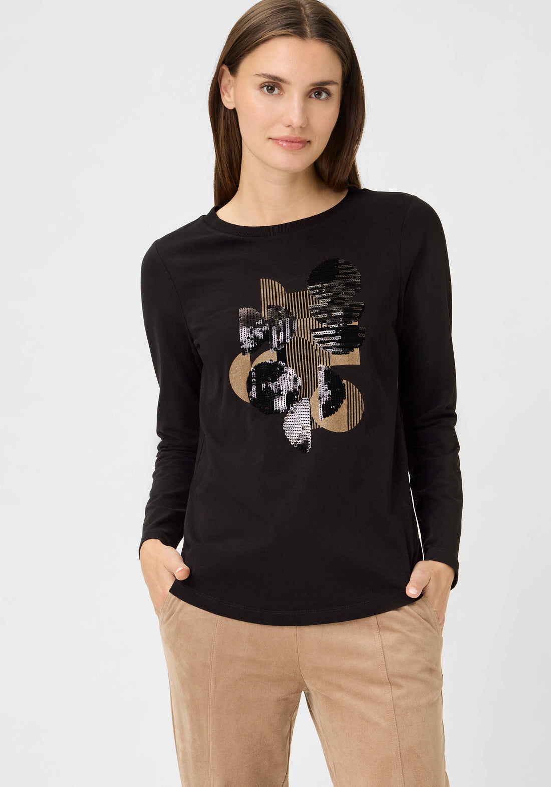 Olsen - Retro Black Long Sleeve Top