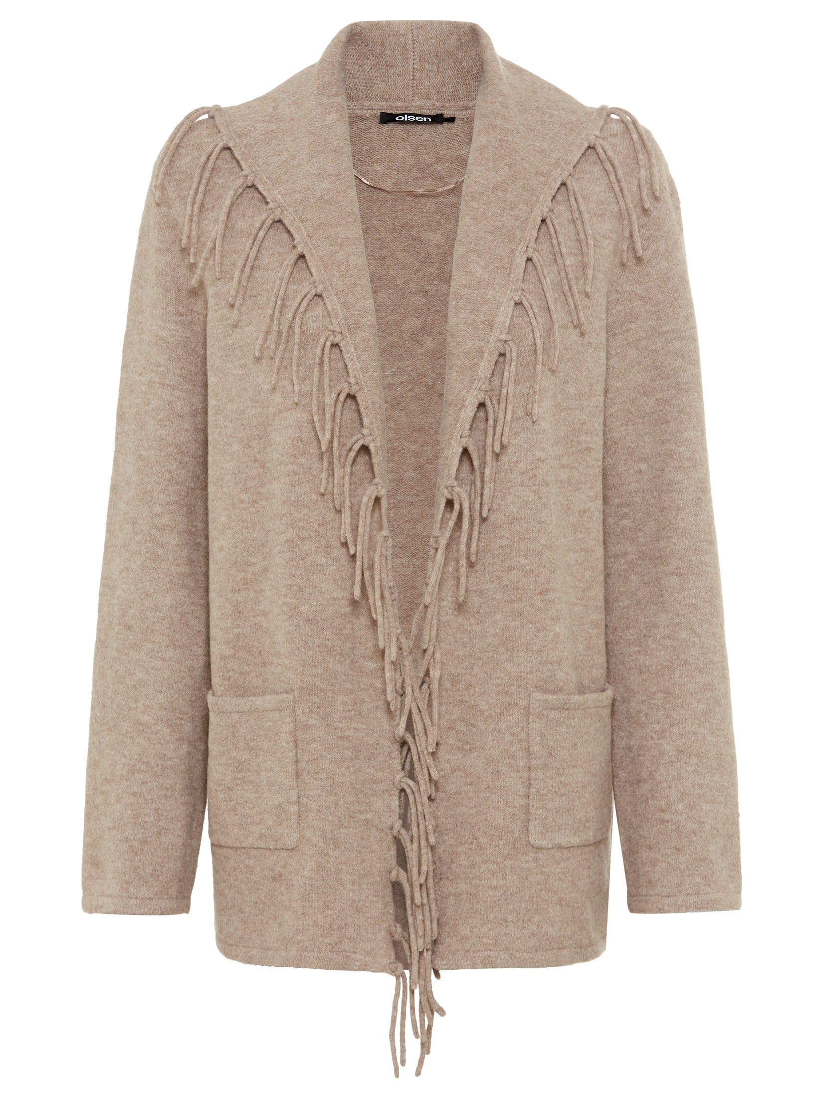 Olsen Taupe Tassle Knit Jacket