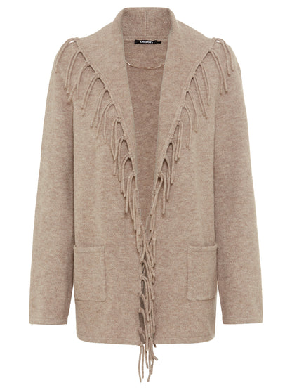 Olsen Taupe Tassle Knit Jacket