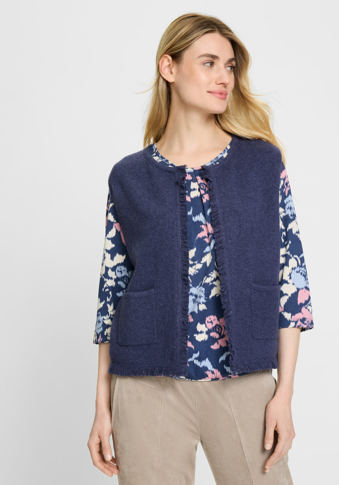 Olsen - Blue Knit Vest with fringing