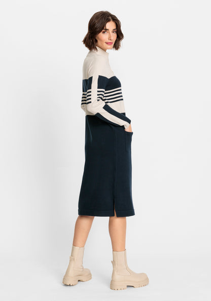 Olsen - Striped Dress in Ink Blue and Cream