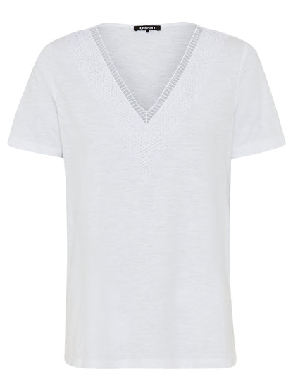 Olsen- White Lace detail V neck Top