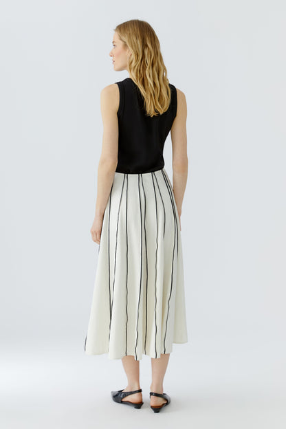 Oui Cream and Black A-Line Godet Skirt