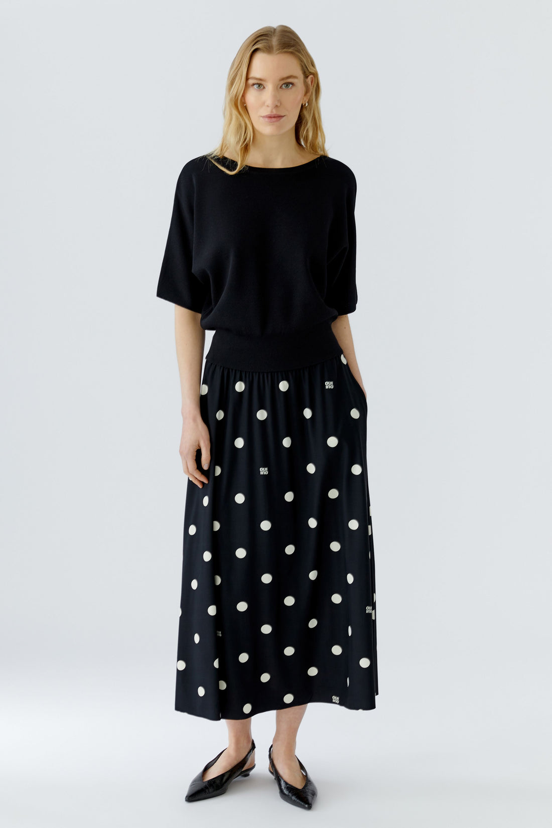 Oui Black and White Polka Dot Skirt