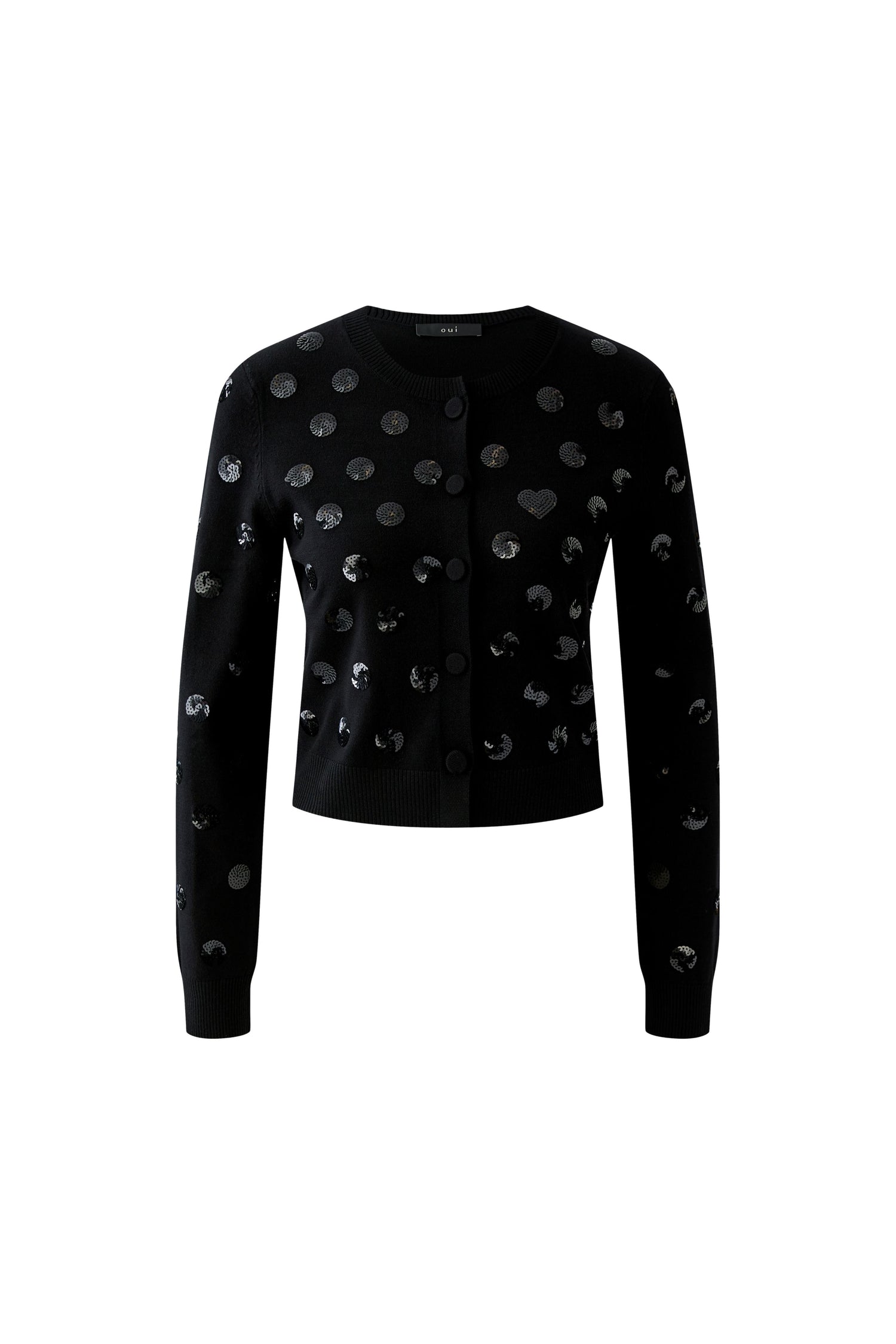 Oui Black Sequin Polka Dot Cardigan