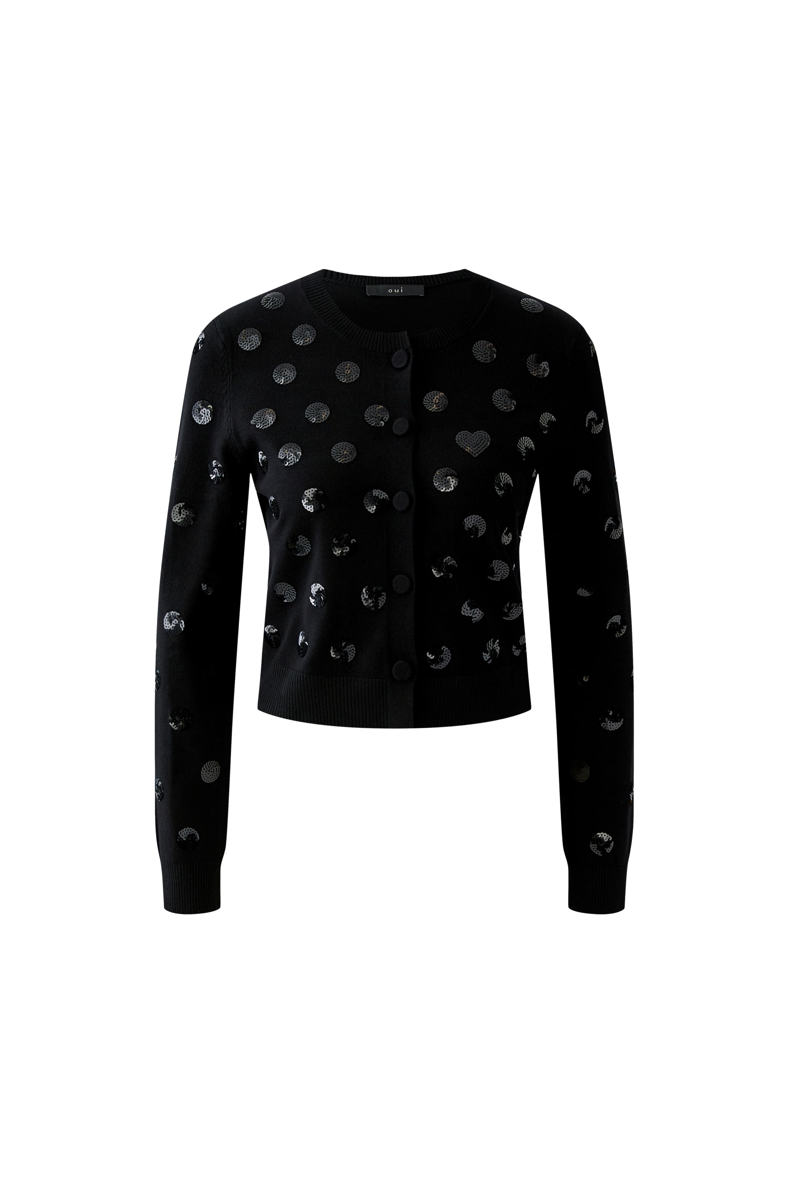 Oui Black Sequin Polka Dot Cardigan
