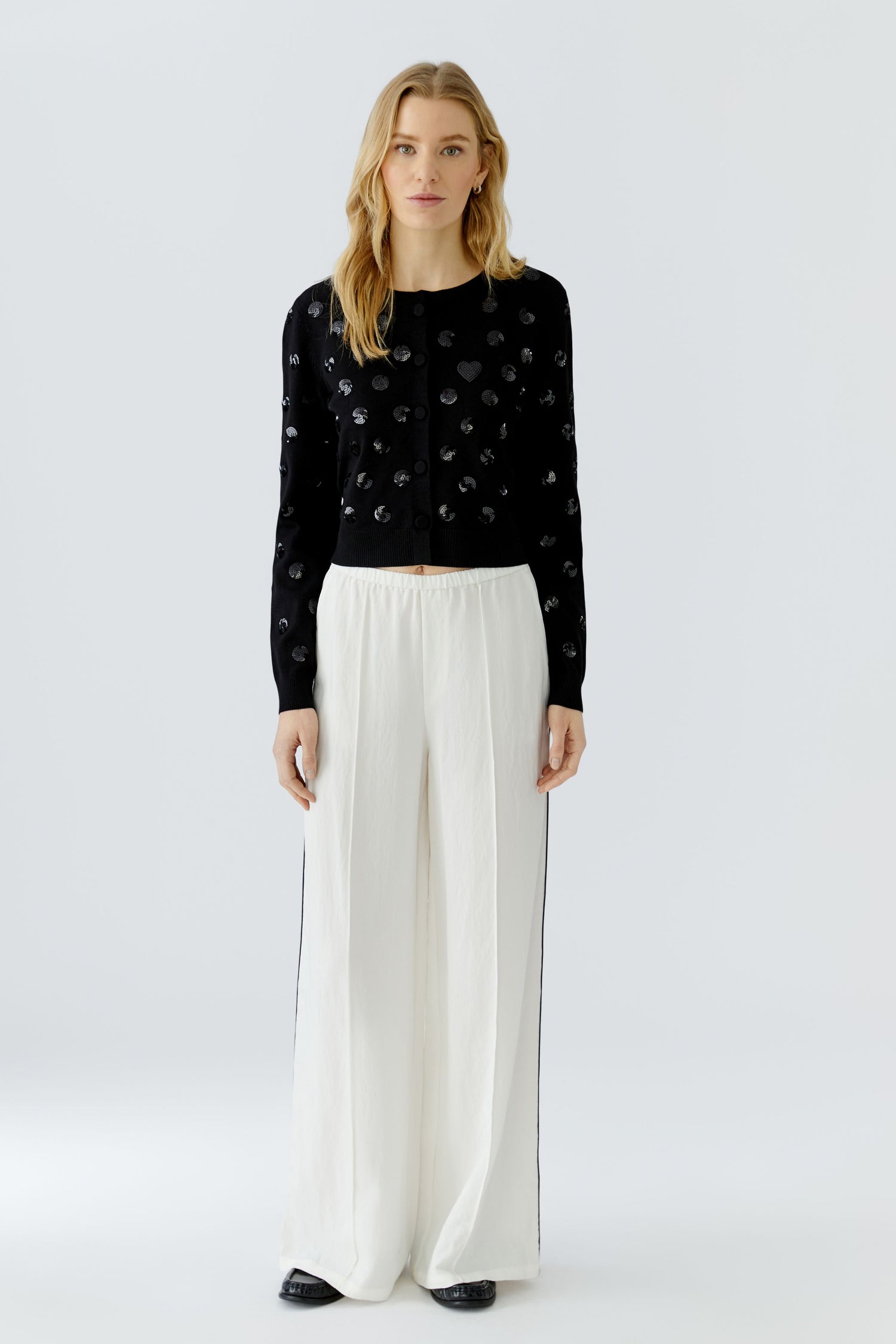 Oui Black Sequin Polka Dot Cardigan