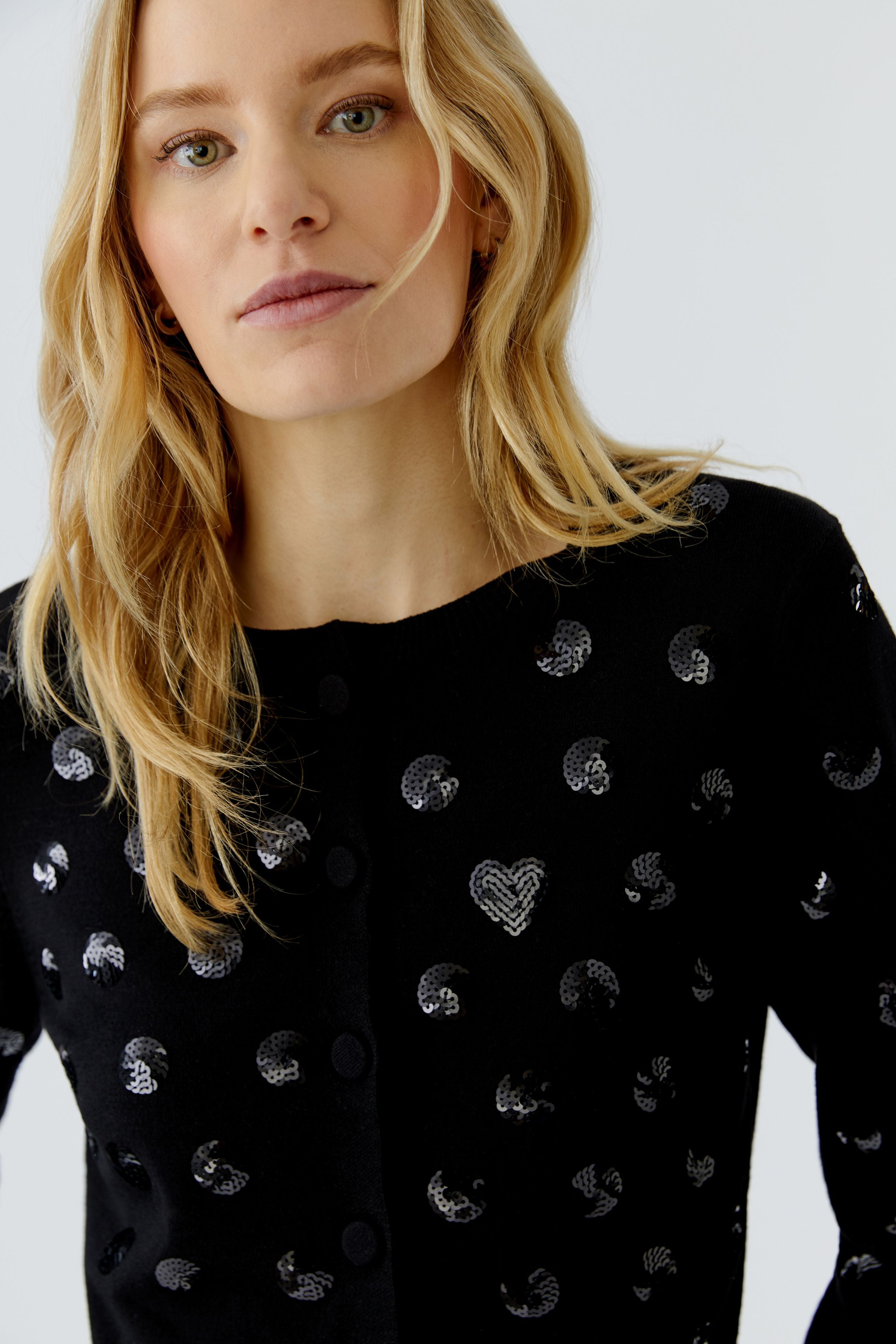 Oui Black Sequin Polka Dot Cardigan