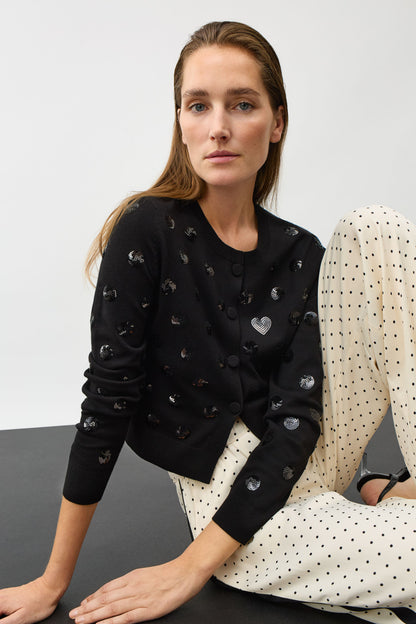 Oui Black Sequin Polka Dot Cardigan