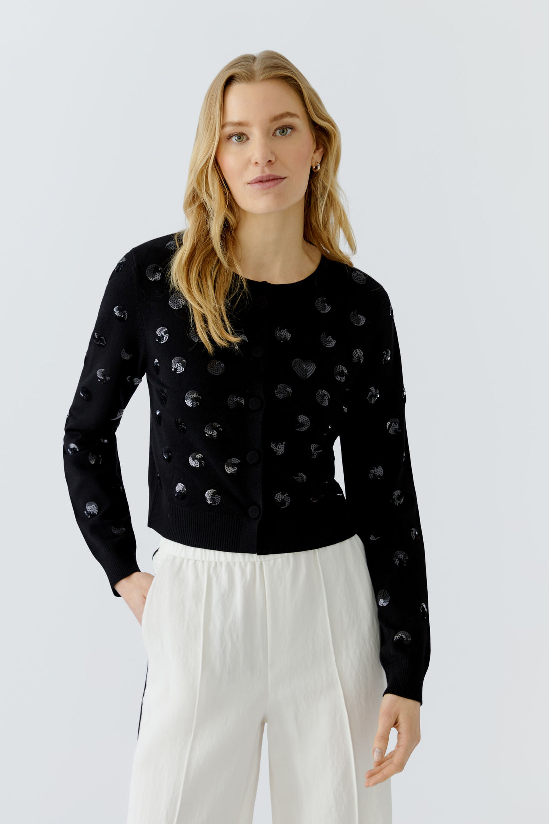 Oui Black Sequin Polka Dot Cardigan