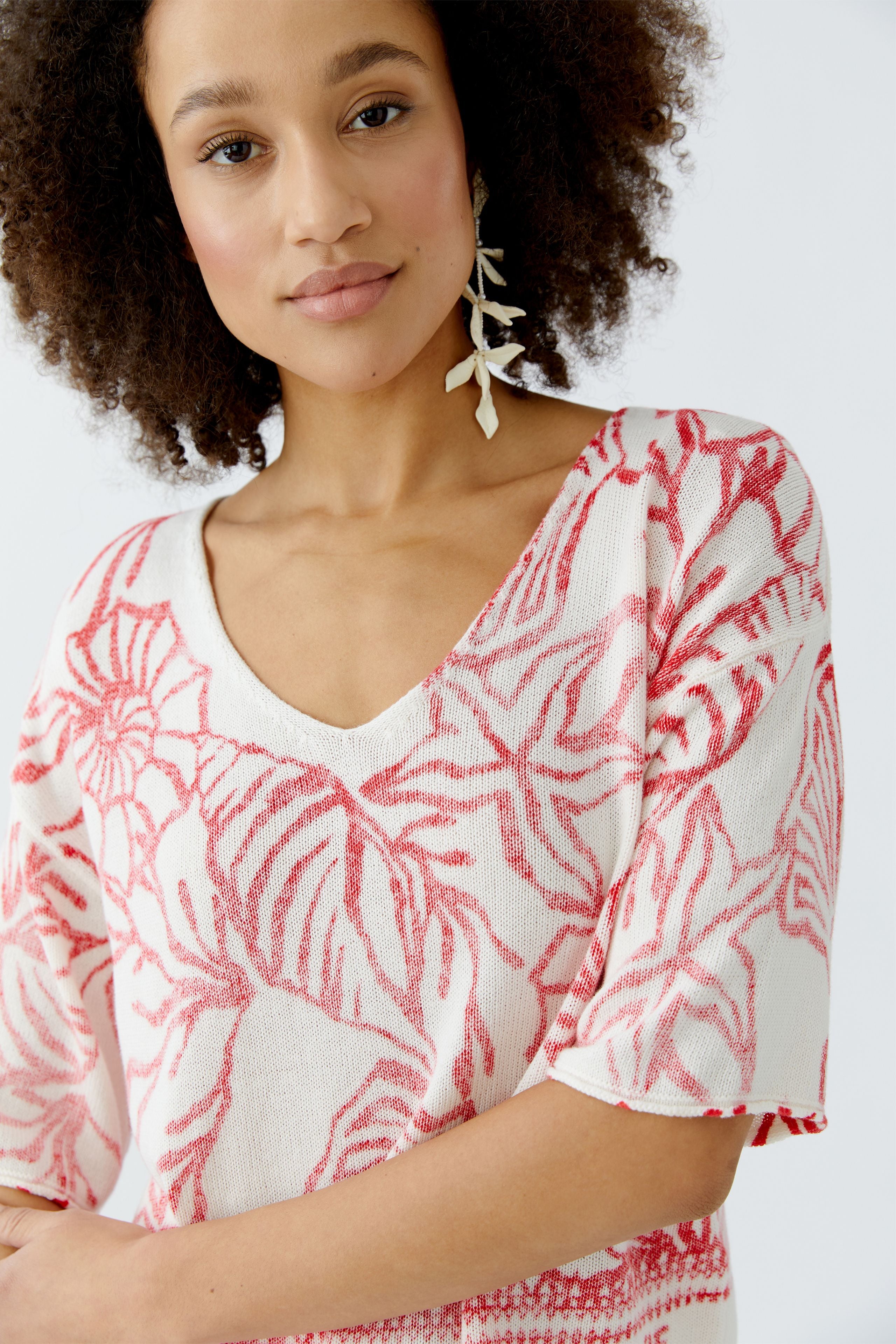 Oui - Red and White Knit Pullover