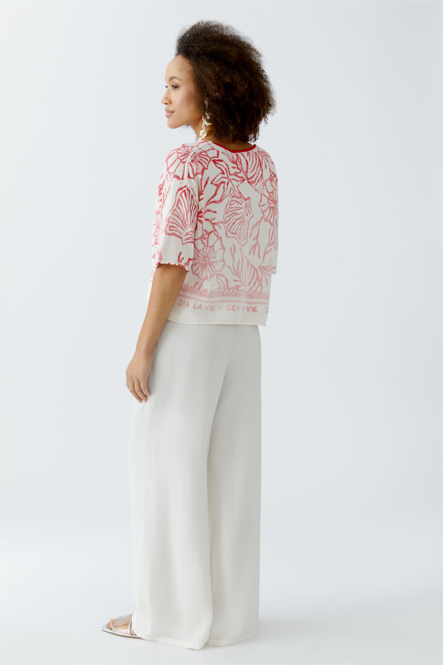 Oui - Red and White Knit Pullover