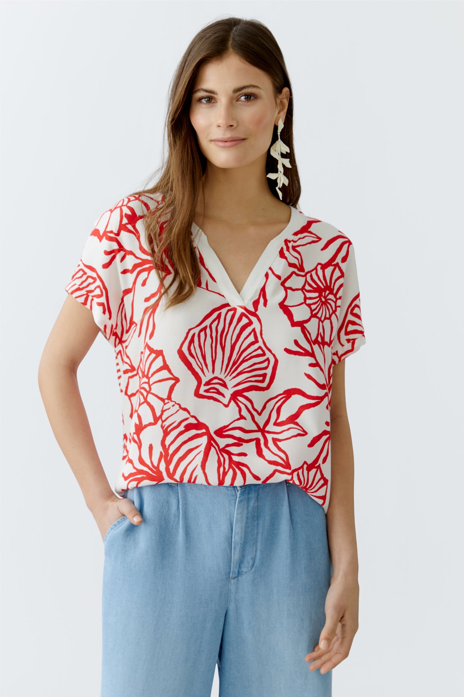 Oui - Seaside Stories Red and White Top