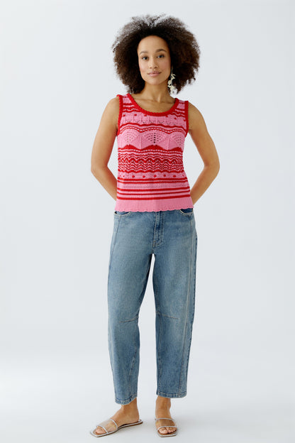 Oui  - Red and Pink Rose Knitted top