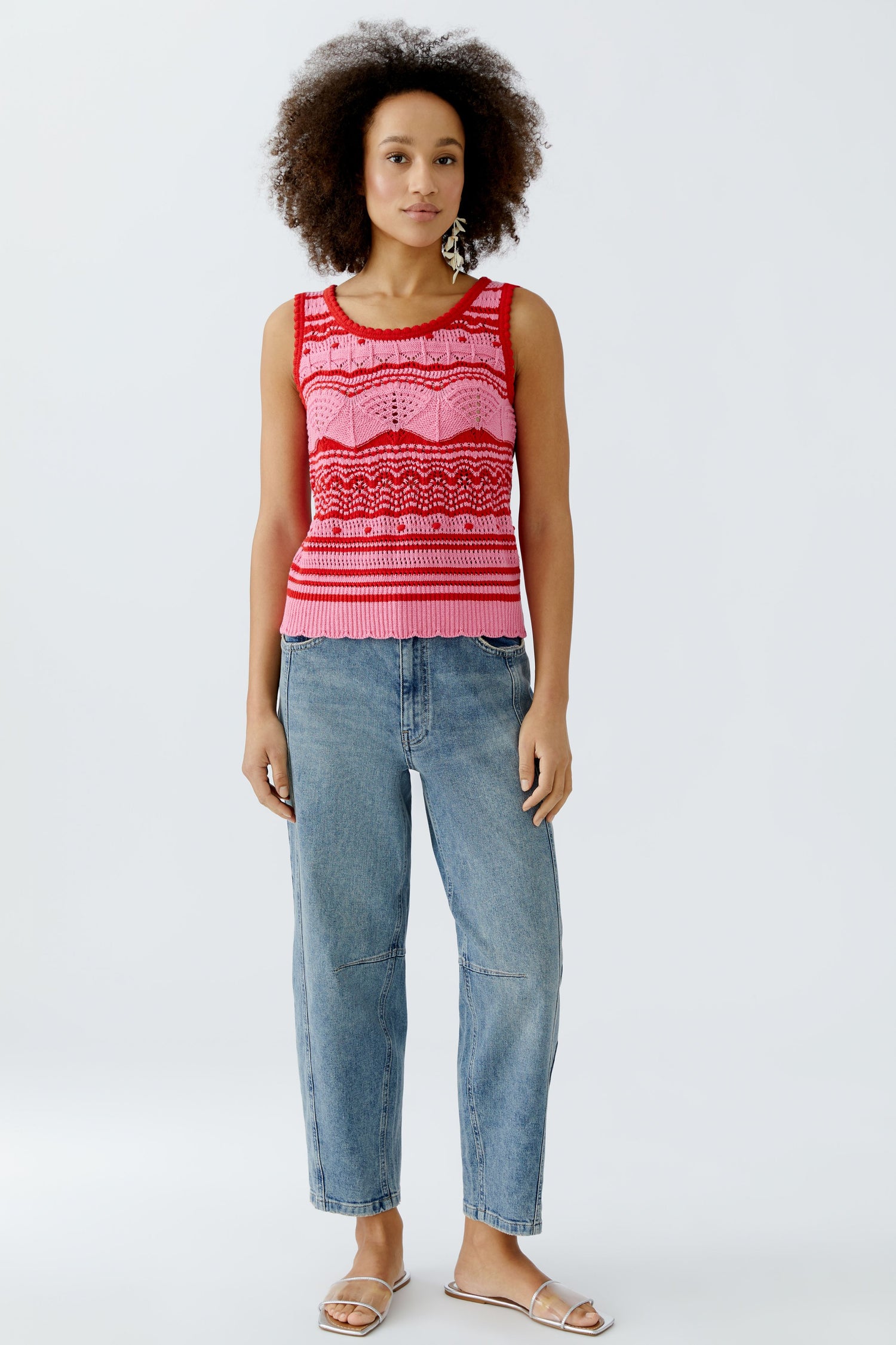 Oui  - Red and Pink Rose Knitted top