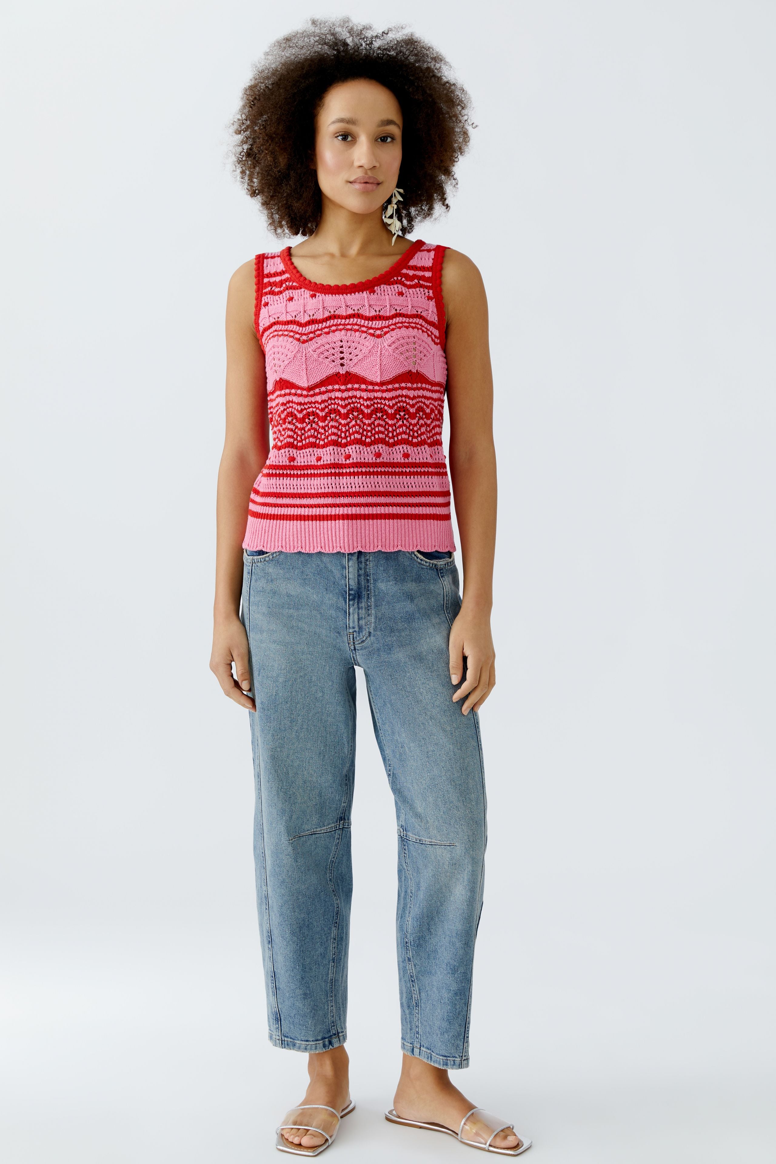 Oui  - Red and Pink Rose Knitted top