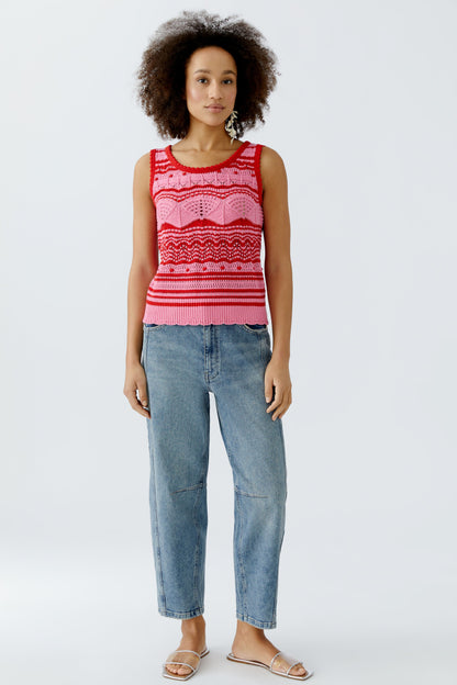 Oui  - Red and Pink Rose Knitted top