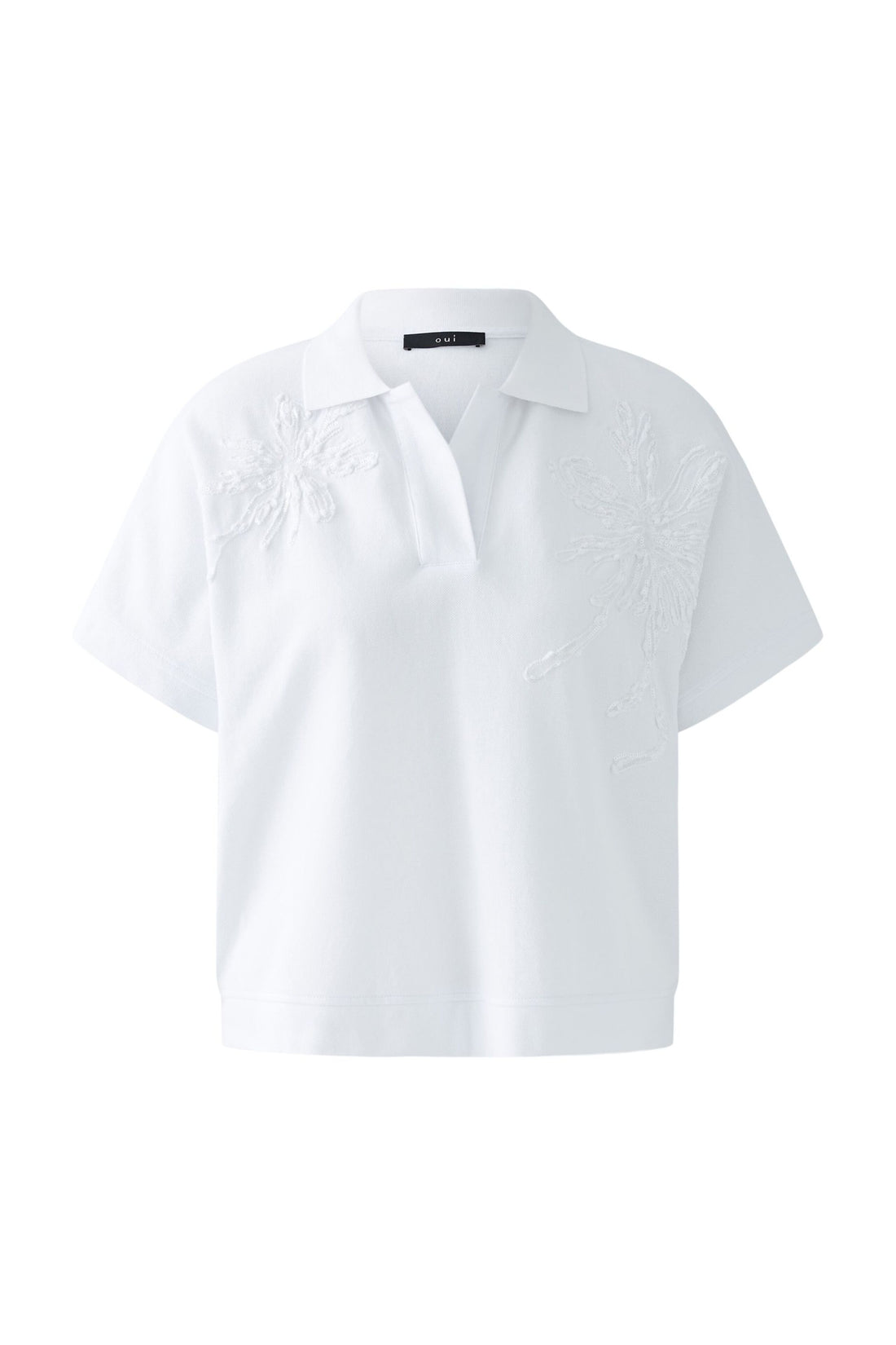 Oui - White Flower Sequin Polo