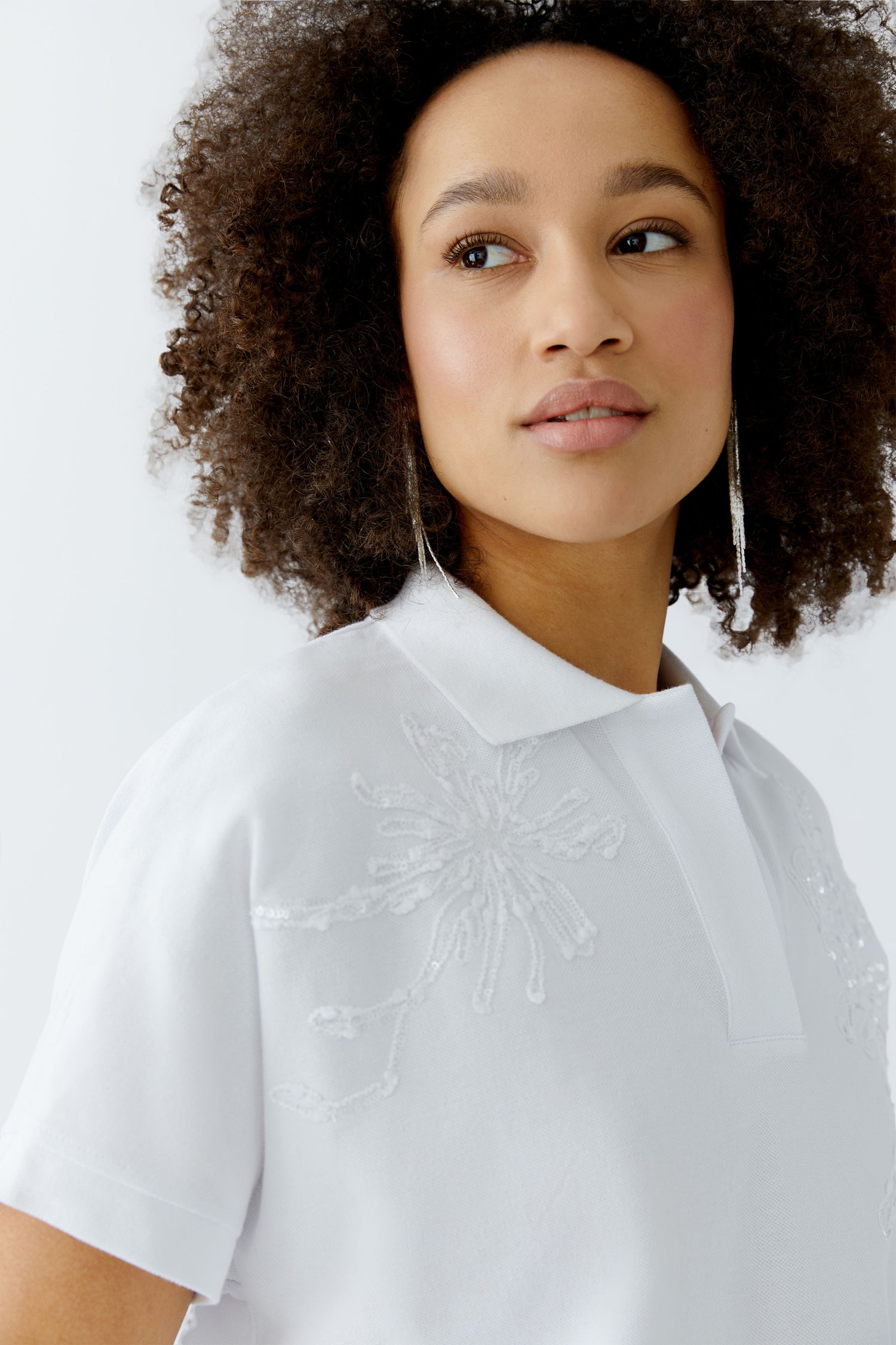Oui - White Flower Sequin Polo
