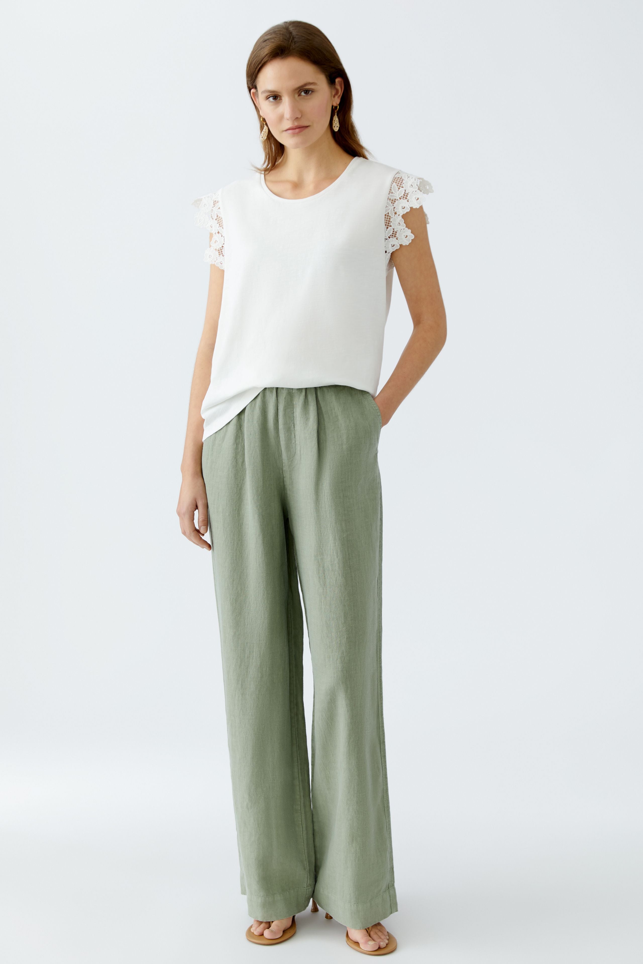 Oui- Cotton Tee with Lace Sleeve