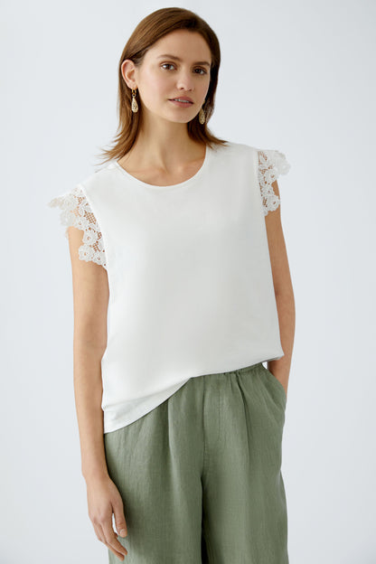 Oui- Cotton Tee with Lace Sleeve